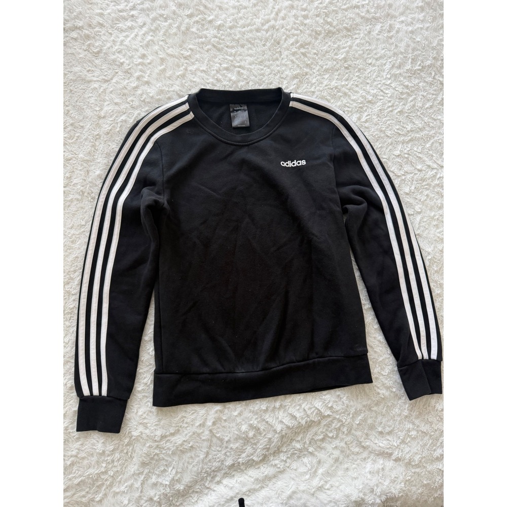 Adidas Sweatshirt Womens Small 3-Stripes Fleece Crewneck Black Excellent